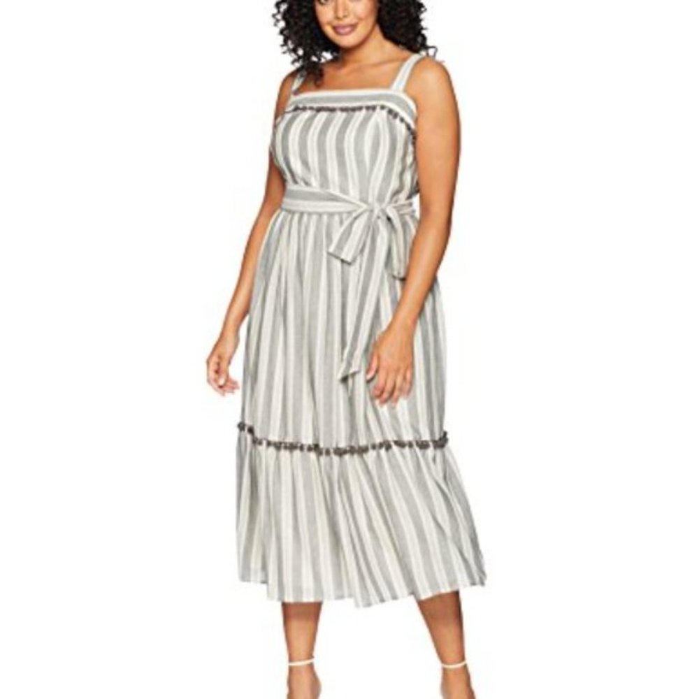 Maggy London Pom Pom Stripe Dress - Size 14